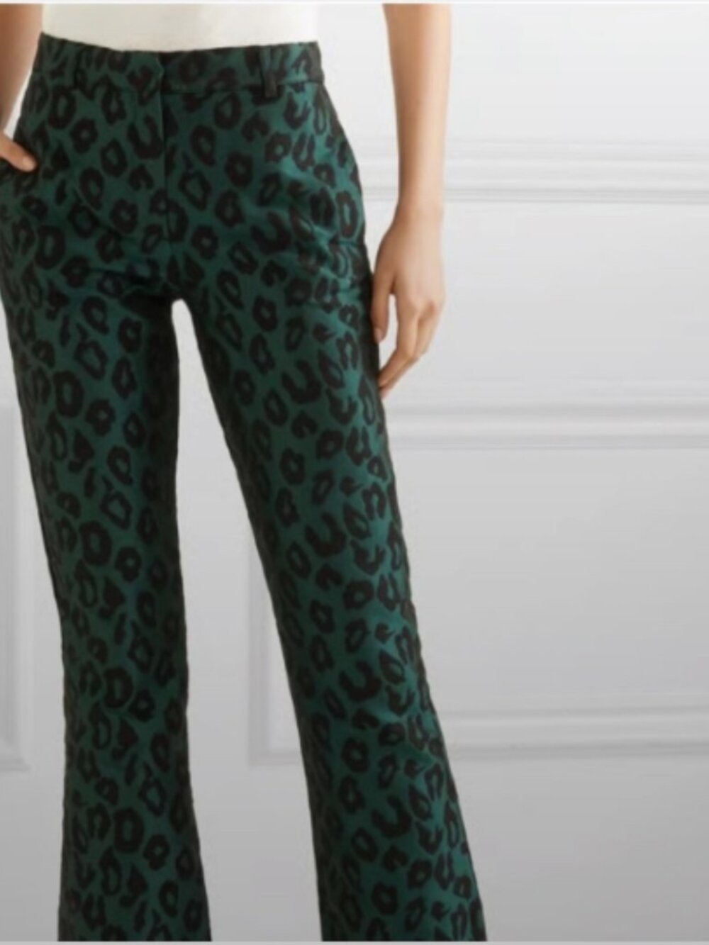 Anine Bing Green and Black Leopard Print Boot Cut Pants